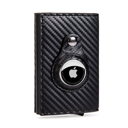 Men's Multi-Function Card Holder Wallet with Carbon Fiber Pattern & Magnetic Buckle (Airtag Tracker Slot)