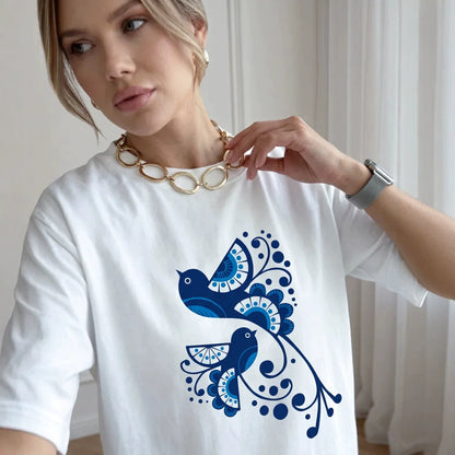 Women's Casual White Loose Round Neck Short Sleeved Tee