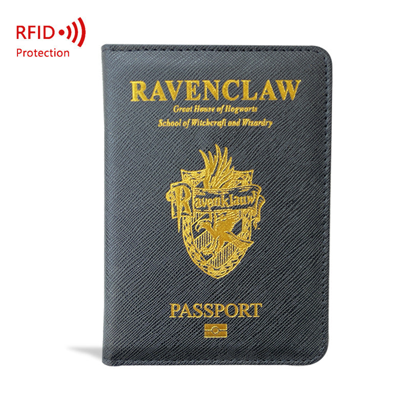 Hogwarts Magic School RFID Blocking Passport Cover - Cross Pattern PU Leather Travel Wallet