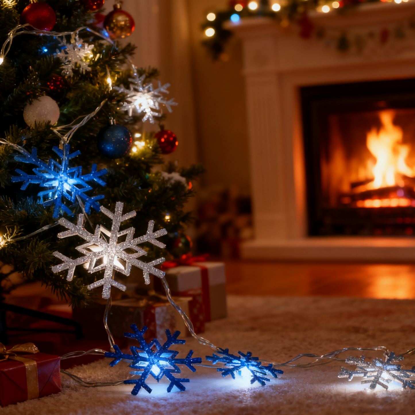 LED Snowflake String Lights - Decorative Christmas & Fairy Lights for Holiday Home Decor
