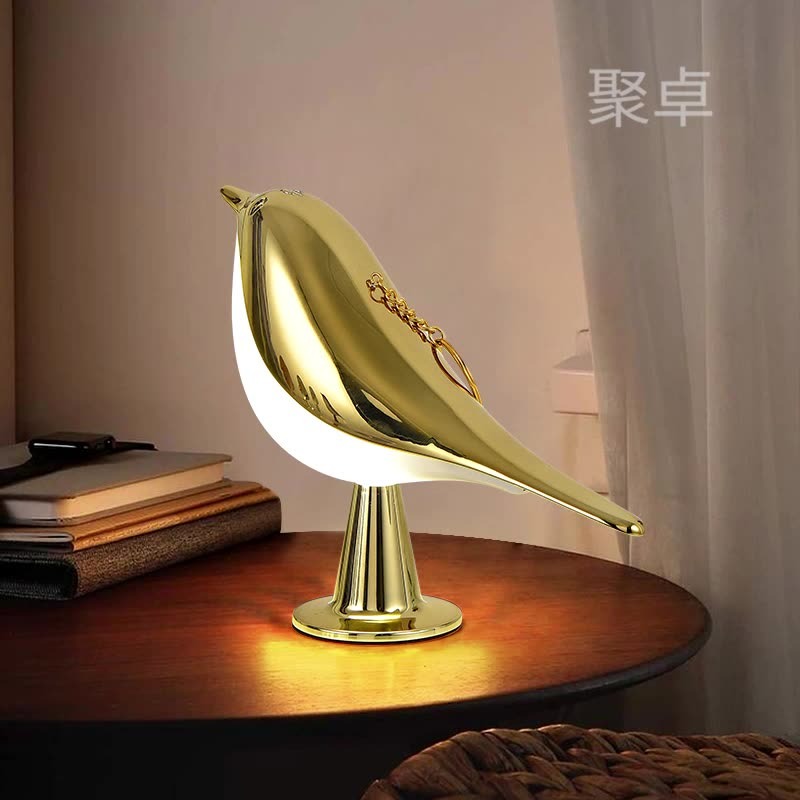 Creative Wooden Bird Table Lamp - 3-Color Dimmable Touch Night Light for Bedroom & Reading