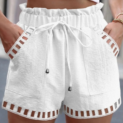 Women's Summer Cotton Linen Shorts - Boho Hollow Out Beachwear