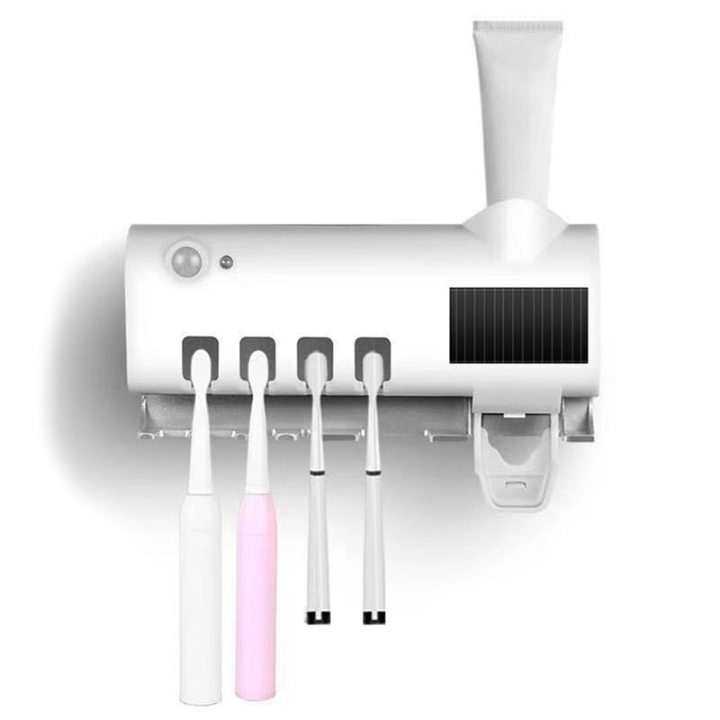 Smart UV Toothbrush Sanitizer & Holder – Wall-Mounted Automatic Toothpaste Squeezer for Bathroom Hygiene