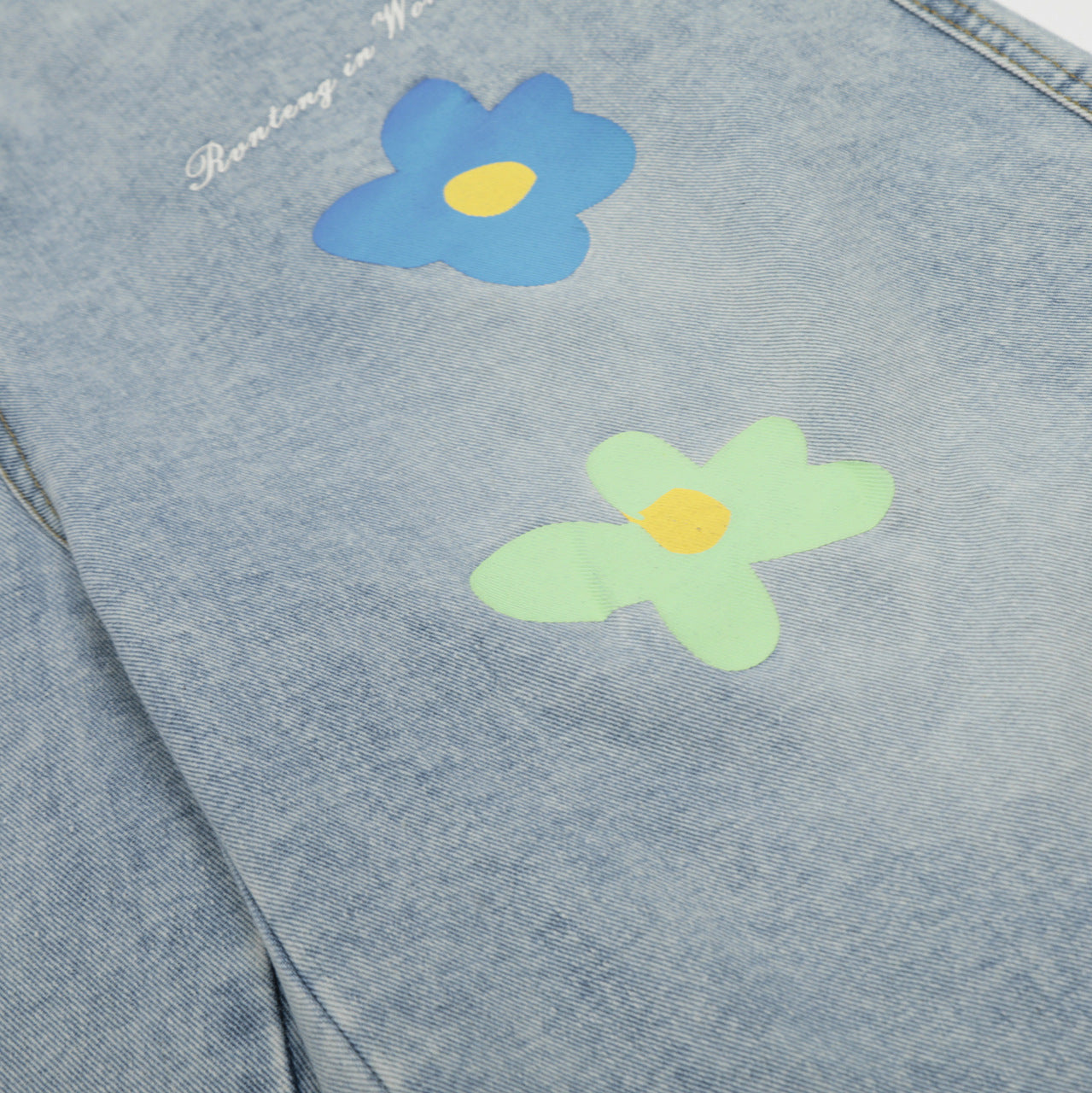 Cute Floral Print Wide Leg Denim Shorts - Y2K Aesthetic Light Wash Capri Pants