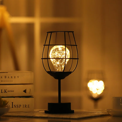 Creative Iron Wine Bottle Night Light - Retro Industrial LED Lamp for Home & Table Decor