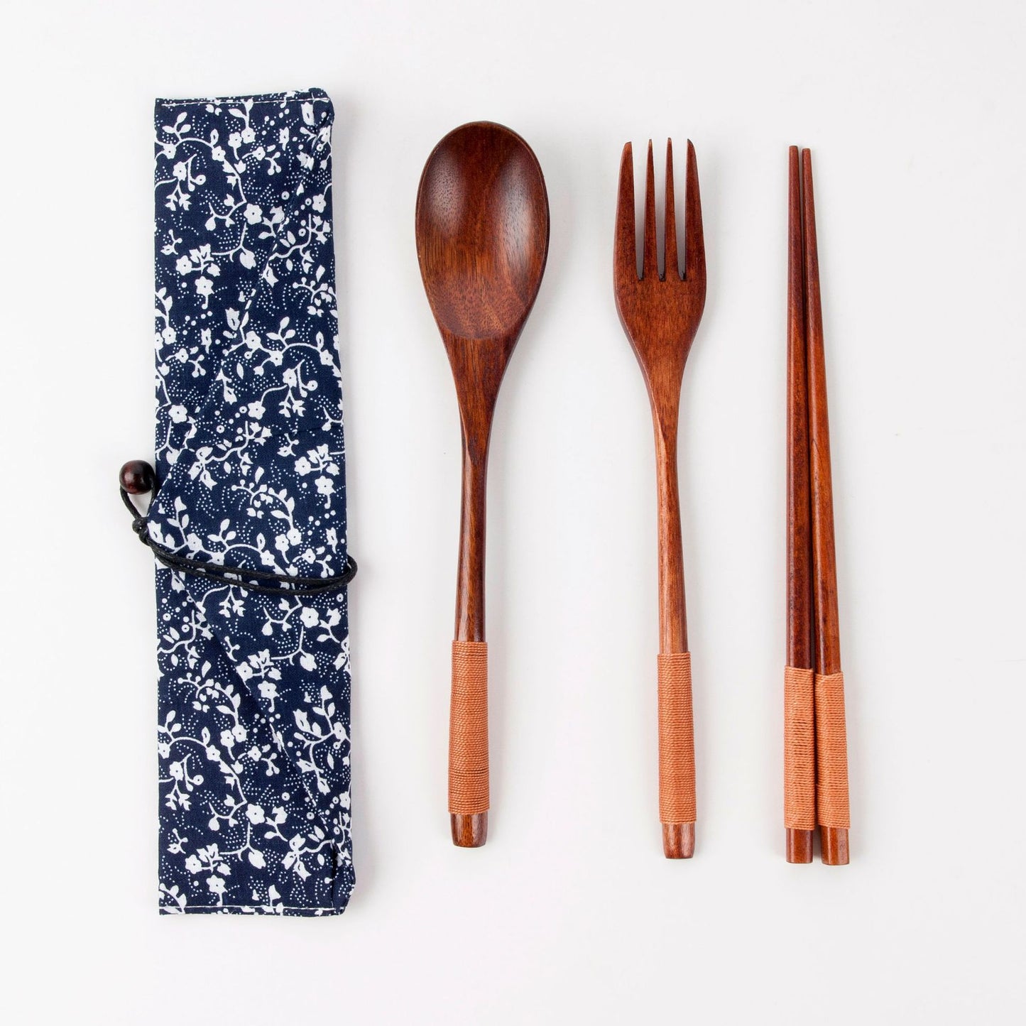 Japanese Style 3-Piece Portable Wooden Cutlery Set with Pouch
