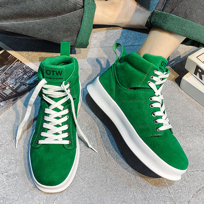 Men's High Top Suede Board Shoes - Comfortable Thick Sole Casual Sneakers