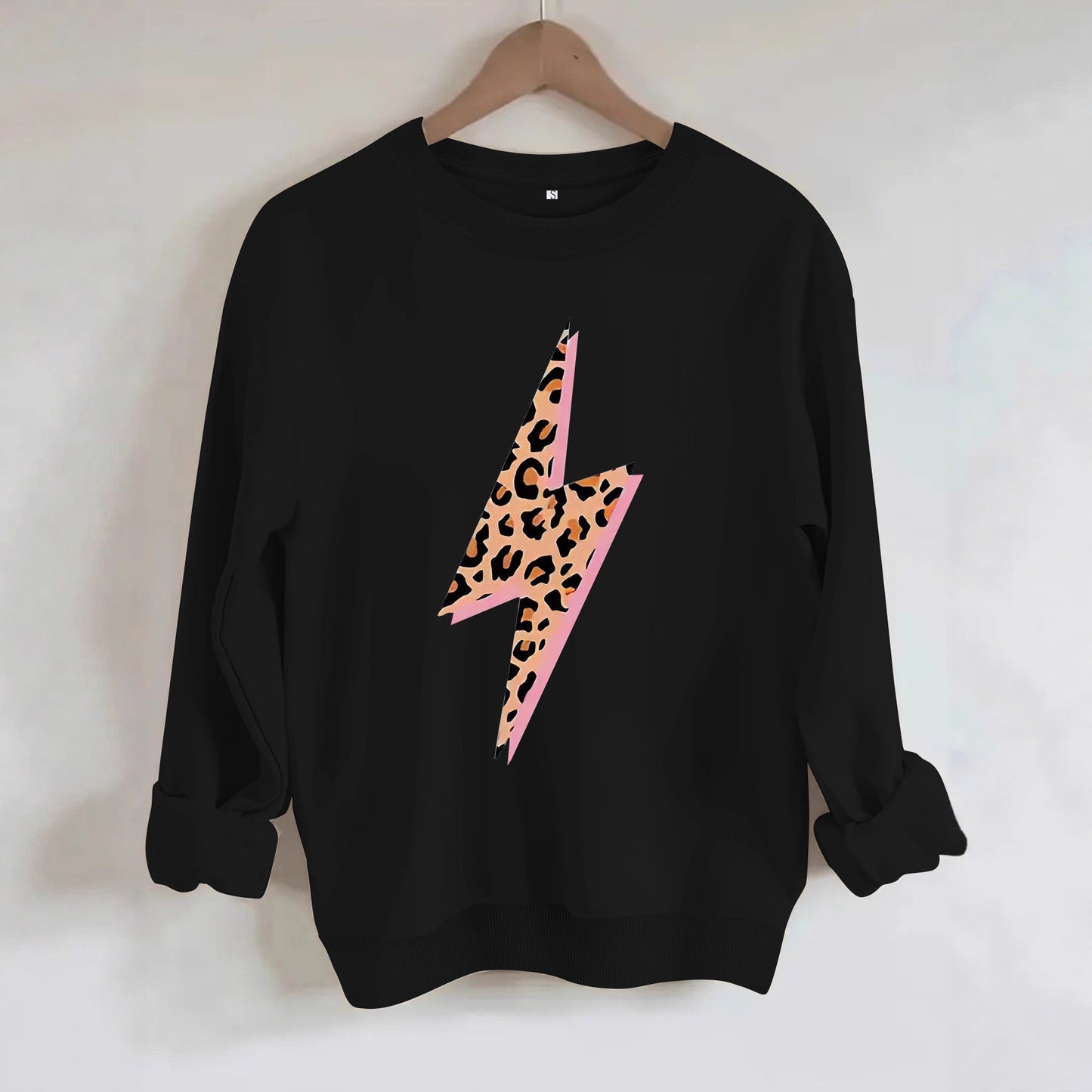 Women's Lightning Bolt with Leopard Pattern Print Sweatshirt | Crewneck Graphic Pullover