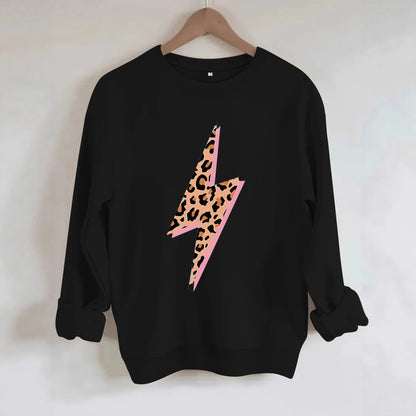 Women's Lightning Bolt with Leopard Pattern Print Sweatshirt | Crewneck Graphic Pullover
