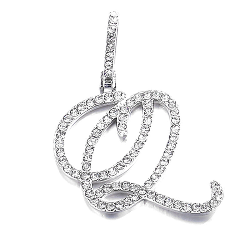 Iced Out Initial Letter Pendant Cuban Chain Necklace
