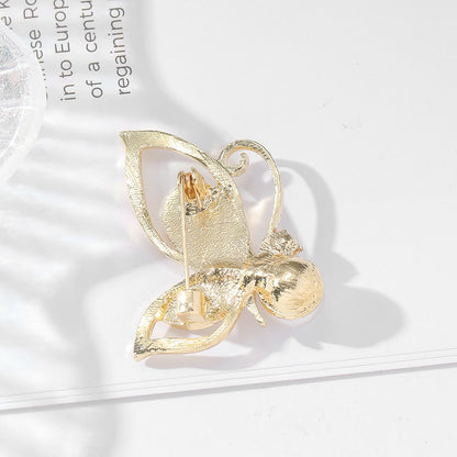 Gold Tone Imitation Mother of Pearl Butterfly Brooch, Suit Jacket Pin / Hollow Design Pearl Butterfly Brooch Jewelry Accessory