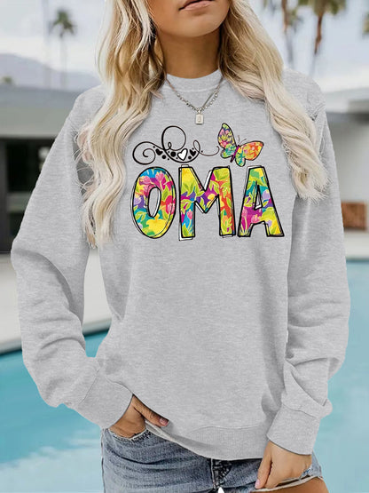 OMA" Butterfly Tie-Dye Print Sweatshirt | Loose Fit Brown Pullover for Grandmas