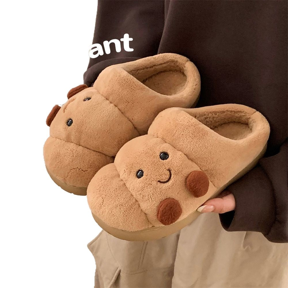 Cute Croissant Bread Winter Cotton Slippers for Couples