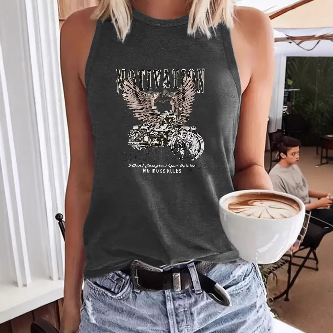 Dream Printed Sleeveless Top Motorcycle | Vintage Biker Graphic Tank Top for Women