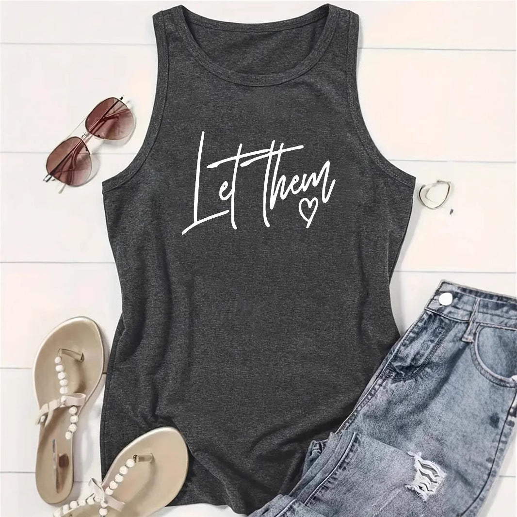 Let Them' Slogan Printed Vest | Loose Fit Graphic Tank Top for