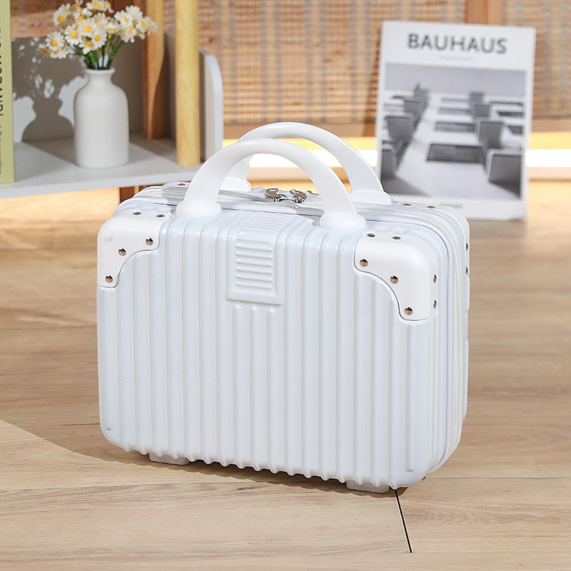 Vintage Luggage Mini Makeup Case | 14-Inch Small Storage Lock Box
