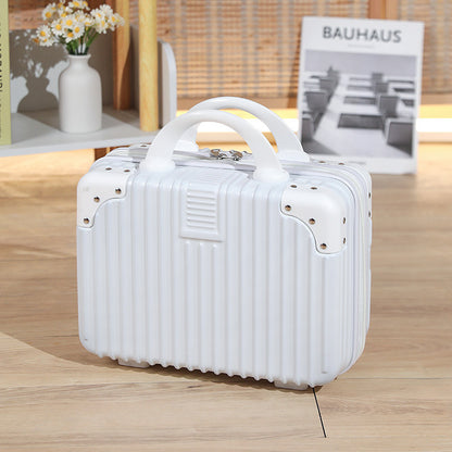 Vintage Luggage Mini Makeup Case | 14-Inch Small Storage Lock Box