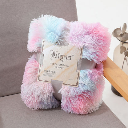 Colorful Rainbow Tie-Dye Plush Blanket – Ultra Soft Nordic Style Fuzzy Throw for Sofa, Office & Nap Time