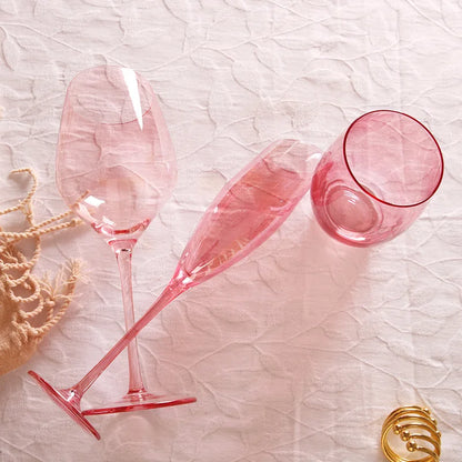 Pink Crystal Bordeaux Wine Glasses | Slanted Rim High-Value Water Cup Set | Aesthetic Home Decor