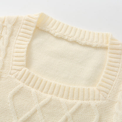 Chic Square Neck Long Sleeve Cable Knit Sweater – Cozy Slim Fit Cropped Pullover for Women