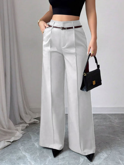 Elegant High-Waisted Straight Leg Trousers with Belt