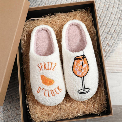 Comfortable Home Slippers for Women with Martini Embroidery