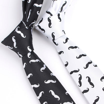 Trendy Mustache Print Narrow Tie - 6cm Unisex Funny Cartoon Jacquard Skinny Necktie