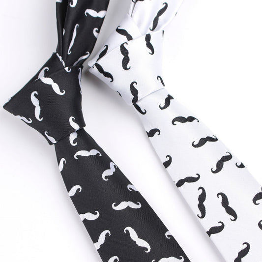 Trendy Mustache Print Narrow Tie - 6cm Unisex Funny Cartoon Jacquard Skinny Necktie