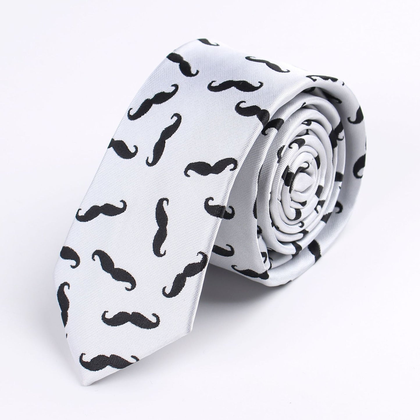 Trendy Mustache Print Narrow Tie - 6cm Unisex Funny Cartoon Jacquard Skinny Necktie