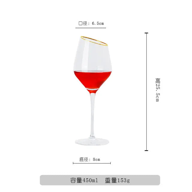 Nordic Bevel Gold Rim Crystal Wine Glass | Creative Slant Cut Champagne Goblet