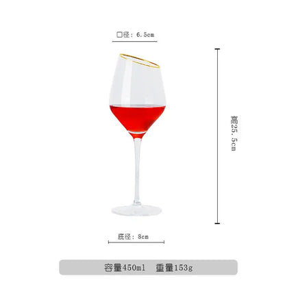 Nordic Bevel Gold Rim Crystal Wine Glass | Creative Slant Cut Champagne Goblet