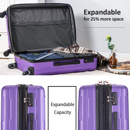 2-Piece Expandable ABS Lightweight Spinner Luggage Set with TSA Lock - Purple (20"+24")