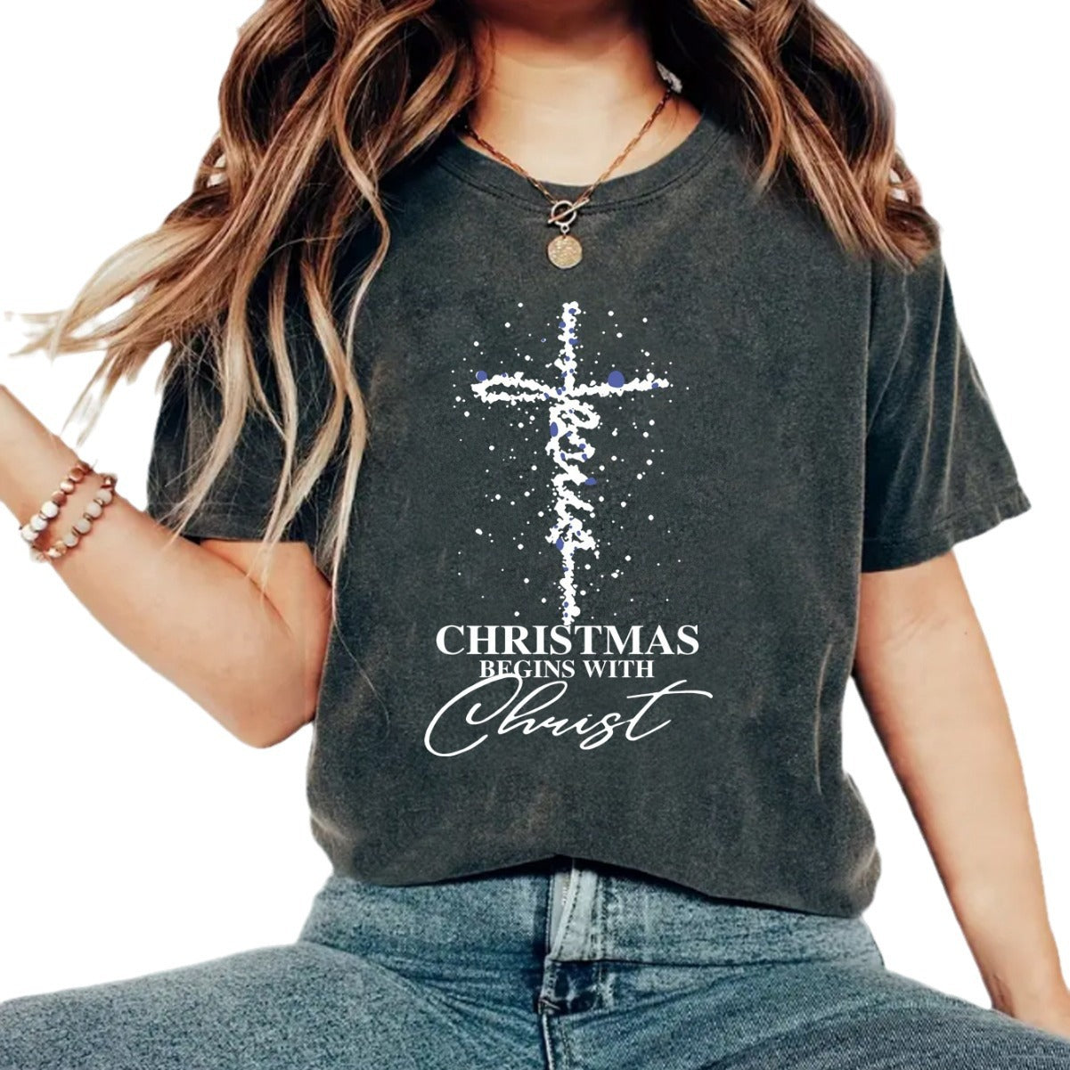 CHRISTMAS Pattern Printed Round Neck Short Sleeve T-Shirt | 'Jesus is the Reason' Faith Tee