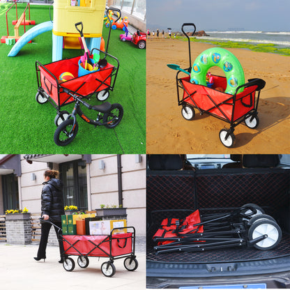 Folding Wagon Garden Shopping Beach Cart – Heavy Duty Red Utility Cart