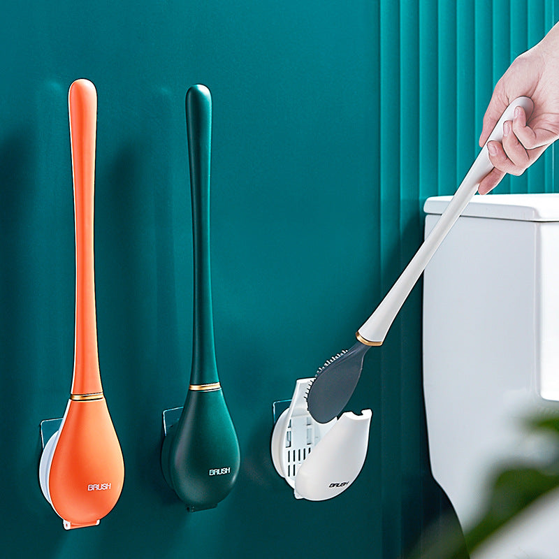 Wall-Mounted Silicone Toilet Brush with Quick-Drying Holder – Long Handle Soft Bristle Scrubber for Deep Cleaning