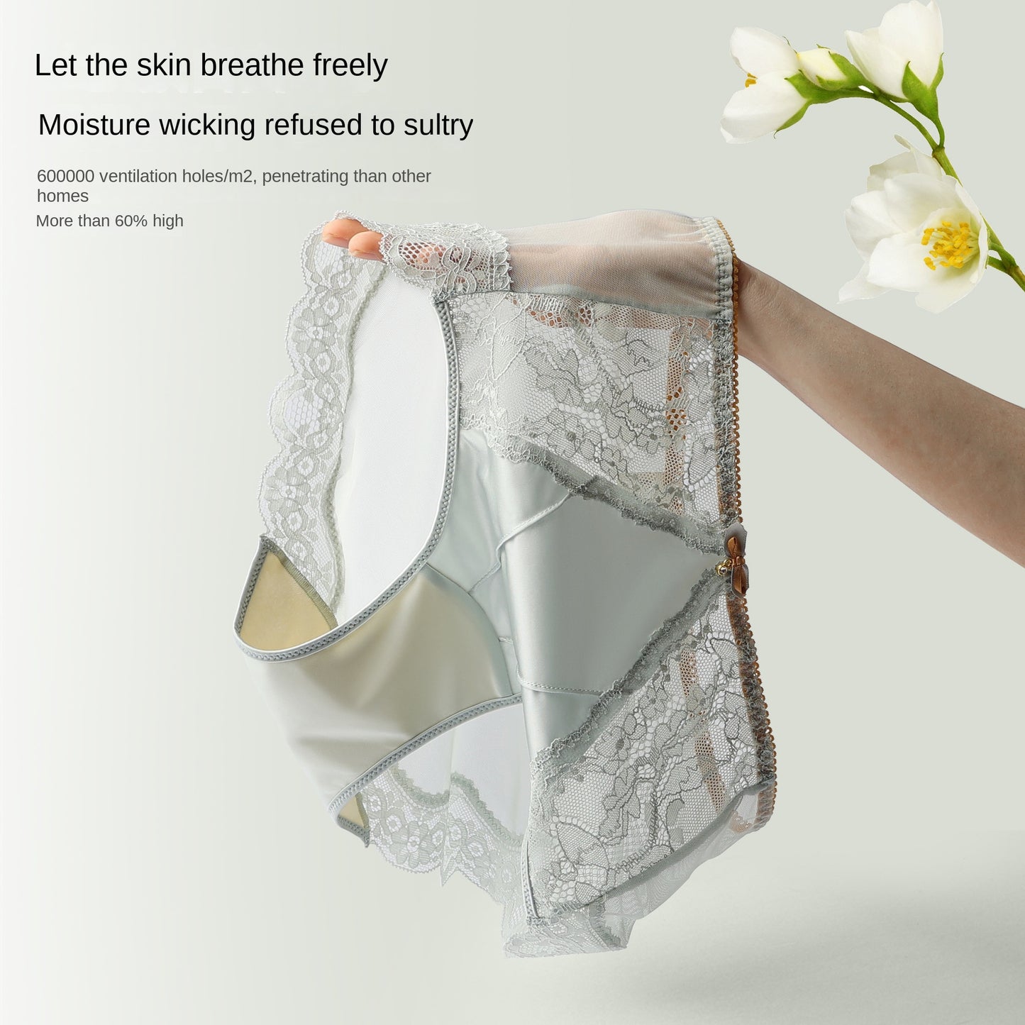 Luxury Mid-High Waist Lace Briefs - Silk-Cotton Lined Antibacterial Mesh