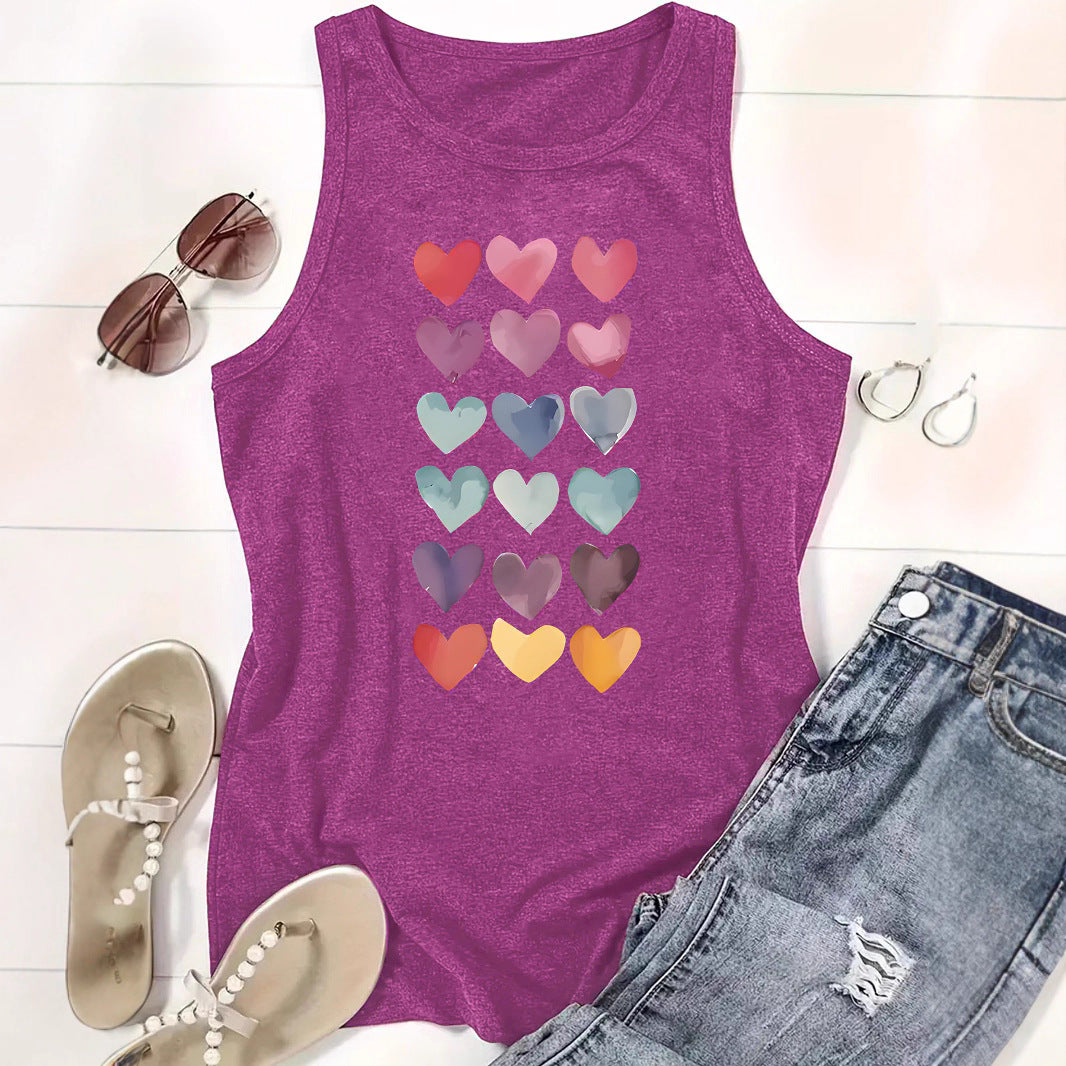Colorful Heart-Shaped Pattern Loose Women's Vest | Graphic Valentine's Day Tank Top