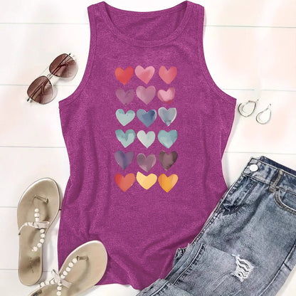 Colorful Heart-Shaped Pattern Loose Women's Vest | Graphic Valentine's Day Tank Top
