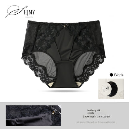 Luxury Mid-High Waist Lace Briefs - Silk-Cotton Lined Antibacterial Mesh