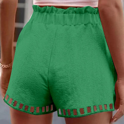 Women's Summer Cotton Linen Shorts - Boho Hollow Out Beachwear