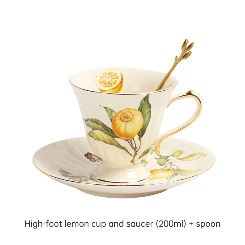 European-Style Elegant Lemon Ceramic Espresso Cup and Saucer Set