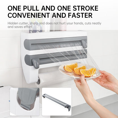 3-in-1 Wall-Mounted Kitchen Roll Holder & Cutter - Magnetic Suction Storage Rack for Foil, Cling Film & Paper Towel (Space Saving)