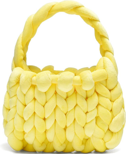 Chunky Hand-Knitted Velvet Yarn Shoulder Bag - Pink