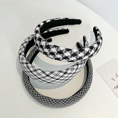 French Vintage Houndstooth Wide Headband - Elegant Thick Sponge Hair Hoop for Women