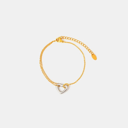 Elegant 18K Gold-Plated Two-Tone Heart Charm Bracelet for Women