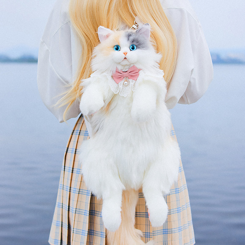 Unique Calico Cat Plush Backpack - Cute Functional Stuffed Animal Bag