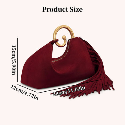 Fashionable Women's Winter Bag - Elegant Suede Purse with Leather Tassels & Unique Handle