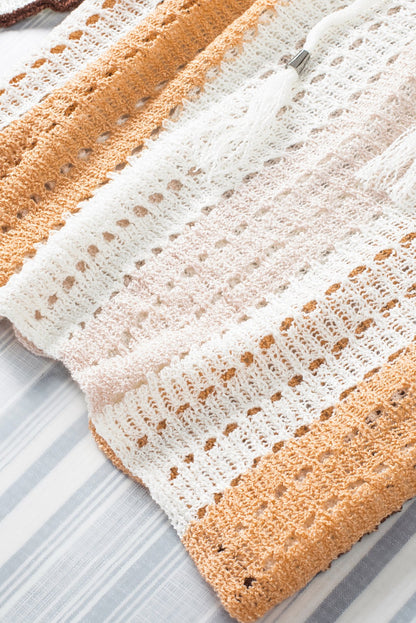 Chic Colorblock Striped Hooded Sweater - Boho Cut Out Knit Pullover