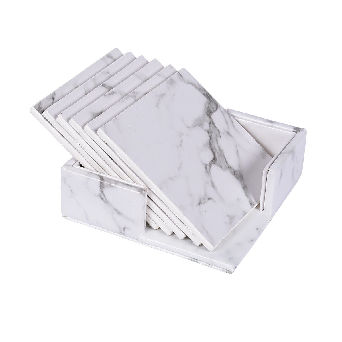 Elegant Round Marble Print Leather Coasters | Heat-Resistant Drink Mats for Home & Office