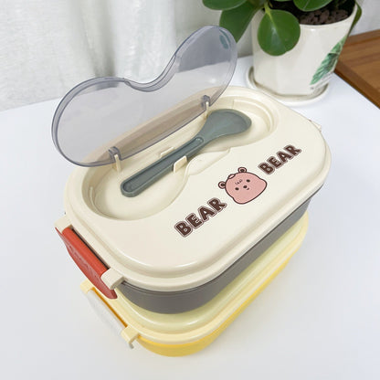 Cute Cartoon Stainless Steel Bento Box - 2-Compartment Insulated Kids Lunch Box with Spoon & Transparent Lid (Eco-Friendly)
